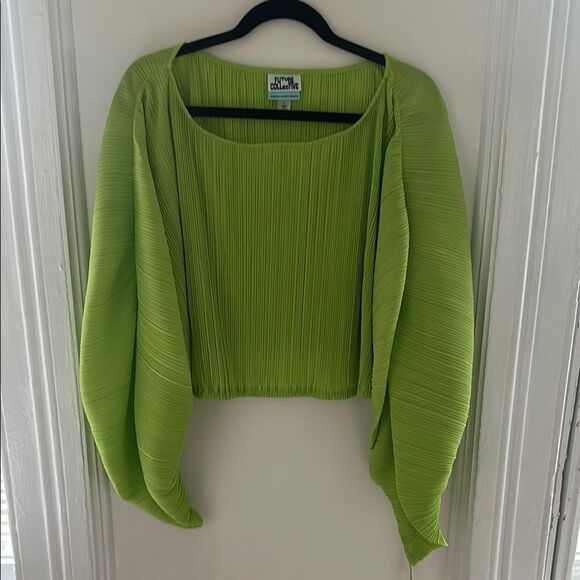 Pleated Lime Green Blouse - Picture 1 of 5